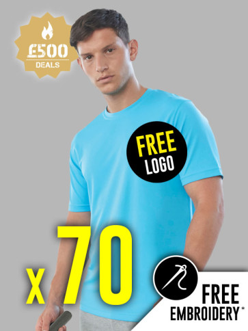70 x AWDis 100% Polyester Cool T-Shirt