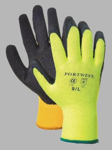 Portwest Thermal Grip Latex Gloves - Yellow / Black trim