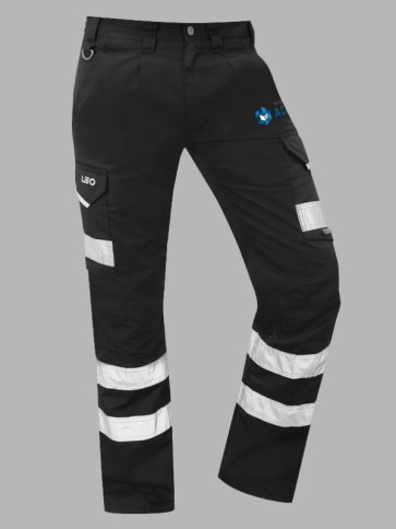 Leo Workwear Ilfracombe Hi-Vis EcoViz Cargo Trousers - Black