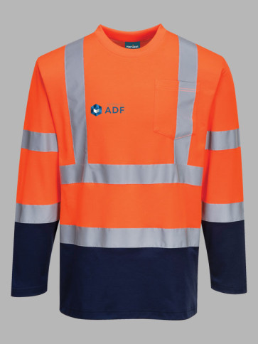 Portwest Hi-Vis Two Tone Long Sleeve T-Shirt - Orange/Navy trim