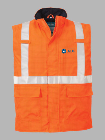 Portwest Bizflame Flame Resistant Hi-Vis Anti-Static Bodywarmer - Orange