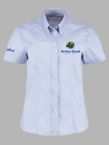 Kustom Kit Ladies Short Sleeve Oxford Shirt - Light Blue
