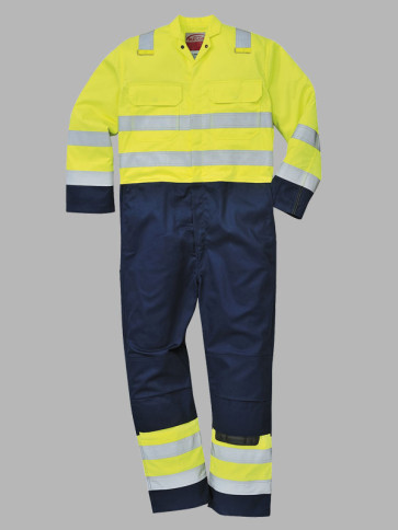 Portwest Bizflame Flame Resitant Hi-Vis Anti-Static Overall - Yellow / Navy trim