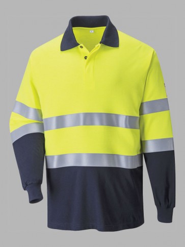 Portwest Modaflame Flame Resistant Hi-Vis Two Tone Anti-Static Long Sleeve Polo Shirt 