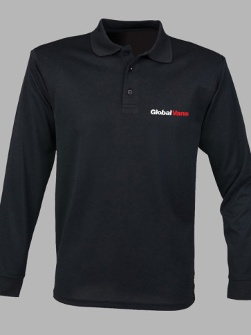 Henbury Coolplus Wicking Long Sleeve Polo Shirt - Black