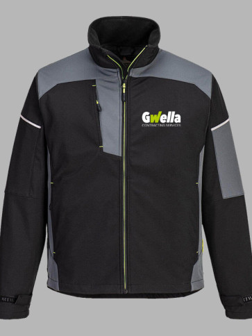 Portwest PW3 Contrast Soft Shell Jacket - Black/Zoom Grey & Yellow trim