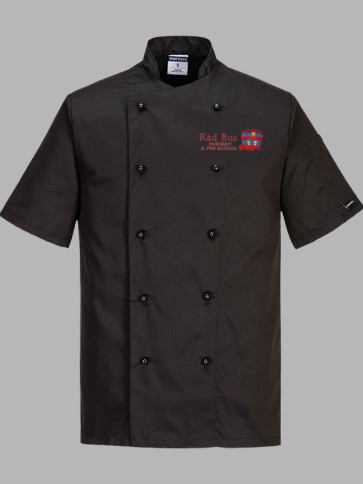 Portwest Kent Popper Short Sleeve Chefs Jacket - Black