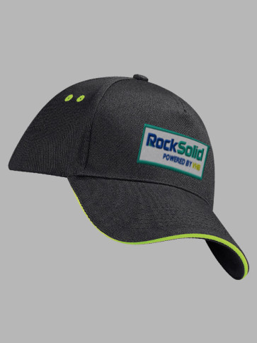 Beechfield Ultimate 5 Panel Sandwich Peak Baseball Cap - Black/Lime trim