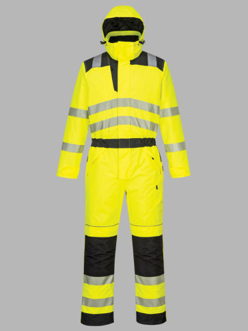 Portwest PW3 Hi-Vis Contrast Waterproof Winter Overall - Yellow/Black trim