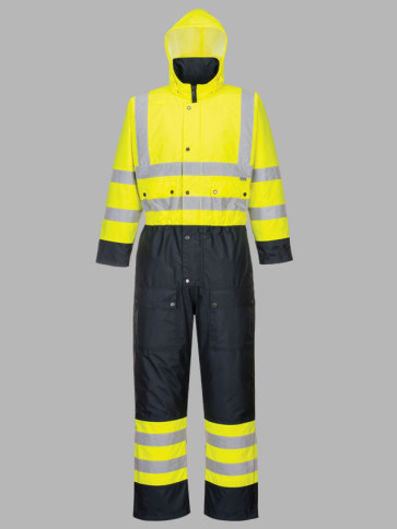 Portwest Hi-Vis Contrast Waterproof Winter Overall - Yellow/Navy trim