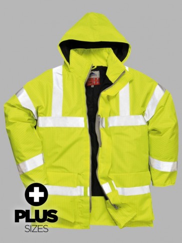 Portwest PLUS SIZE Bizflame Hi-Vis Flame Resistant Anti-Static Traffic Rain Jacket