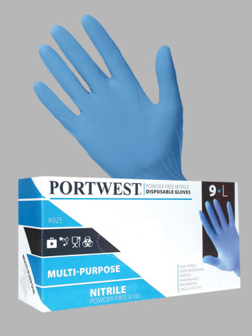Portwest Powder-Free Nitrile Disposable Gloves (100 Gloves) - Blue