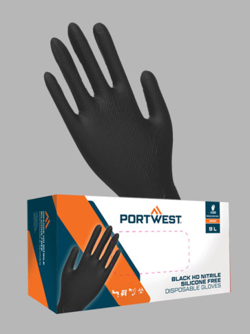 Portwest Disp 7 Mil Nitrile Disposable Gloves (100 Gloves) - Black