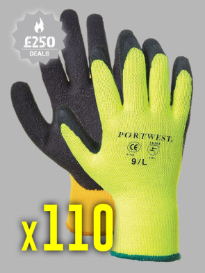 110 x Portwest Thermal Grip Latex Gloves
