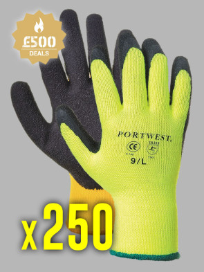 250 x Portwest Thermal Grip Latex Gloves