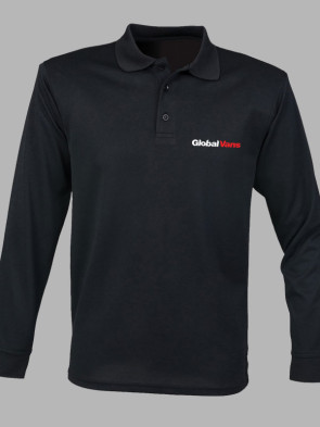 Henbury Coolplus Wicking Long Sleeve Polo Shirt - Black