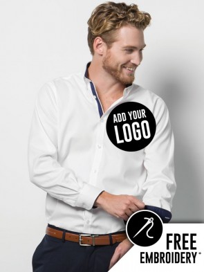 Kustom Kit Contrast Premium Long Sleeve Oxford Shirt