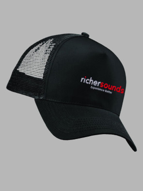 Beechfield Snapback Trucker Baseball Cap - Black / Black trim