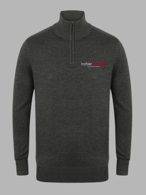Henbury Zip Neck Sweatshirt - Grey Marl