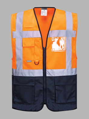 Portwest Hi-Vis Warsaw Executive Vest - Orange / Navy trim