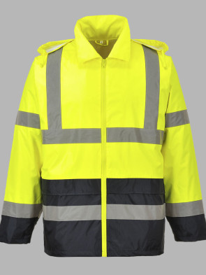 Portwest Hi-Vis Classic Two Tone Rain Jacket - Yellow / Navy trim