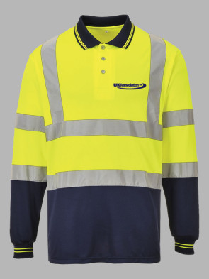 Portwest Hi-Vis Two Tone Long Sleeve Polo Shirt - Yellow / Navy trim