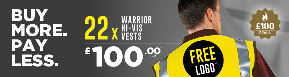 Buy more. Pay less. 22 x Warrior Hi-Vis Vests with your logo for just £100