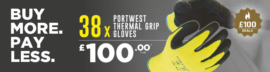 Buy more. Pay less. 38 x Portwest Thermal Grip Latex Gloves for just £100