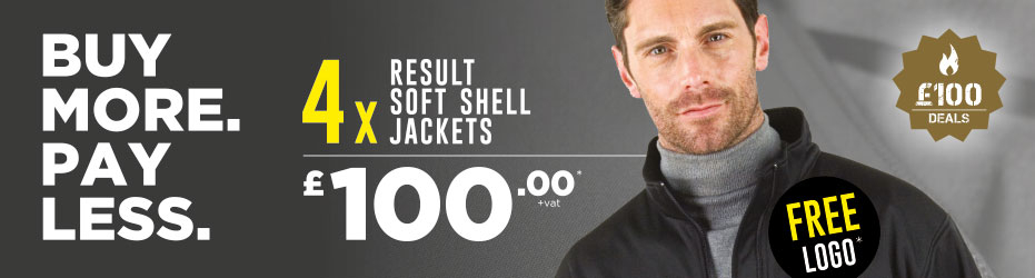 Buy more. Pay less. 4 x Result Soft Shell Jackets with your logo for just £100