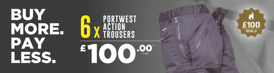 Buy more. Pay less. 6 x Portwest Action Trousers for just £100