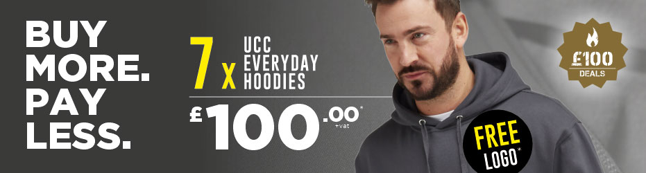 Buy more. Pay less. 7 x Ultimate Hoodies with your logo for just £100