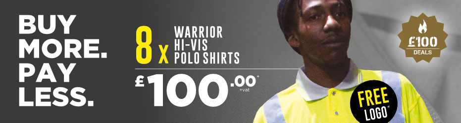 Buy more. Pay less. 8 x Warrior Hi-Vis Polo Shirts with your logo for just &pound;100