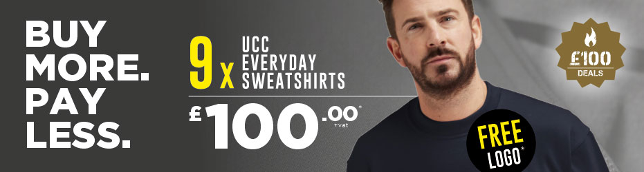 Buy more. Pay less. 9 x UCC Sweatshirts with your logo for just £100