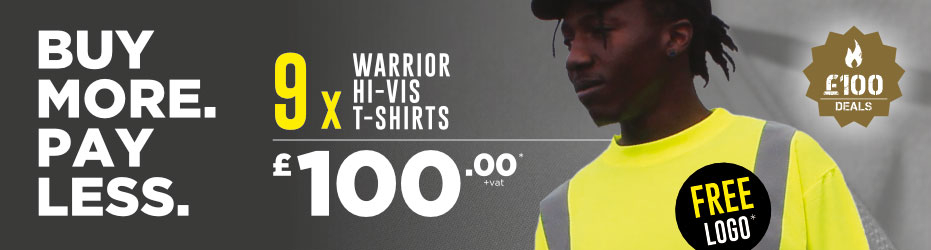 Buy more. Pay less. 9 x Warrior Hi-Vis T-Shirts with your logo for just &pound;100